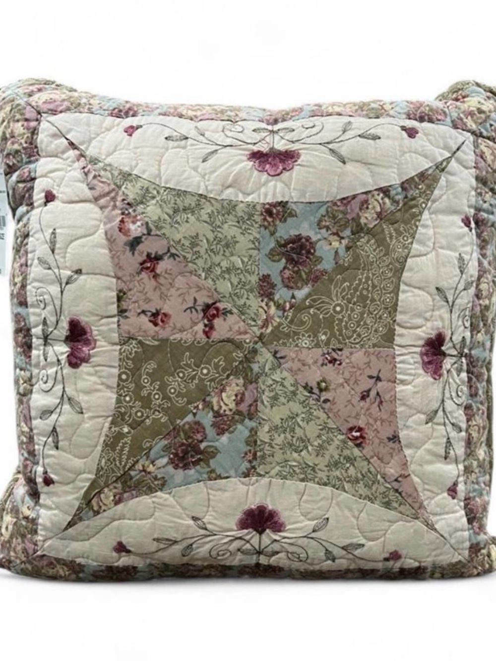 Floral Patchwork Quilted Throw Pillow - Pastel Floral